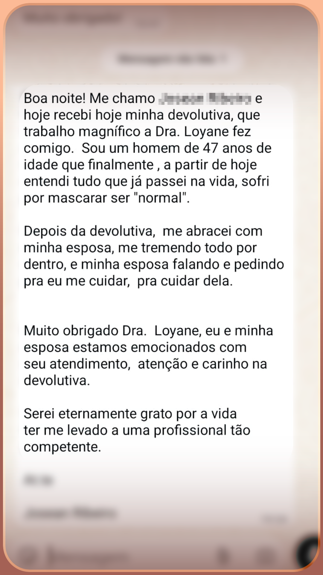 Imagem do depoimento original com dados de identificação ocultados